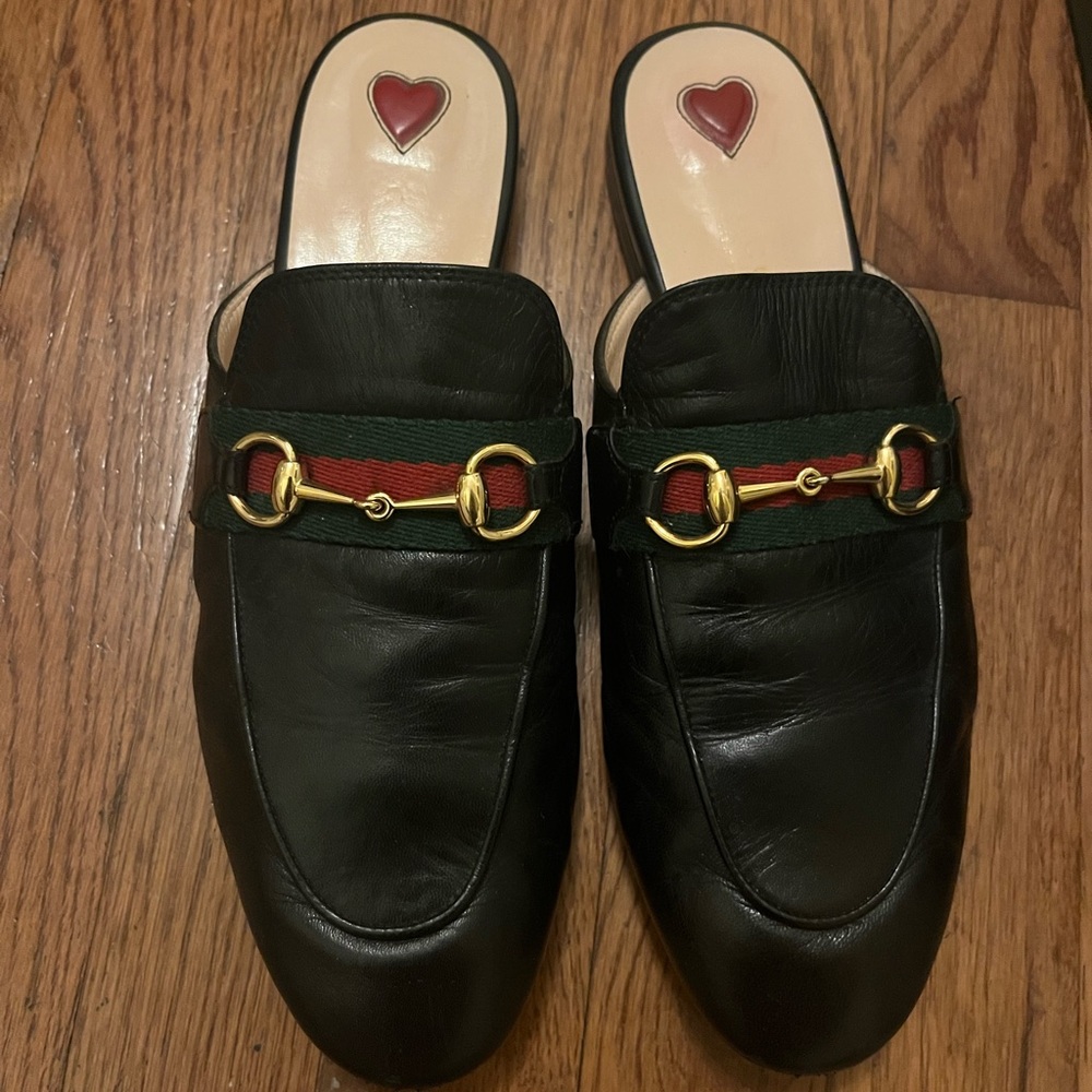 Gucci Black Leather Loafers with Gold Details